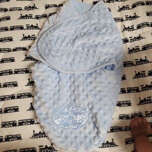 Blue Minky Thank Heaven for little boys wrap swaddle blanket